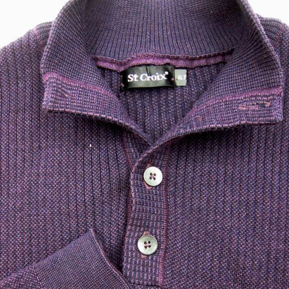 PRISTINE St. Croix Knits Wool & Cotton Blend Purple Henley Polo Sweater XL XLT - Picture 1 of 5
